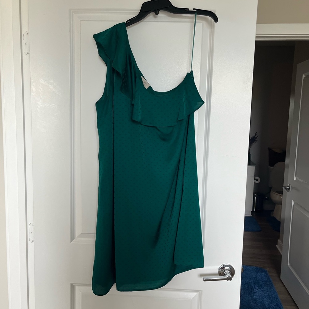 LOFT Outlet One Shoulder Green Dress - XL